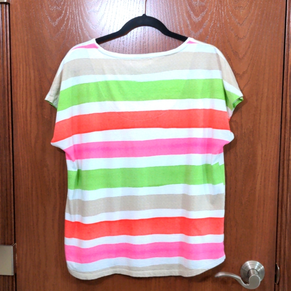 Liz Claiborne Pastel Striped Short Sleeve Top Size XL - Picture 3 of 5